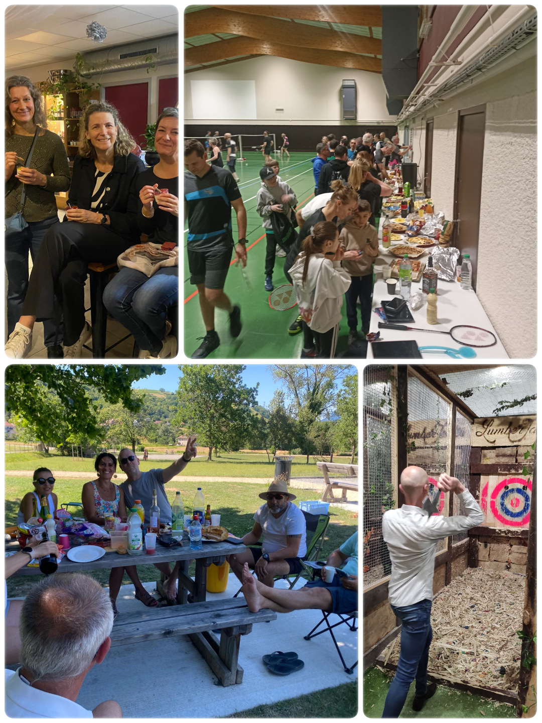 Illustration de membres du club réunis autour d'une table conviviale